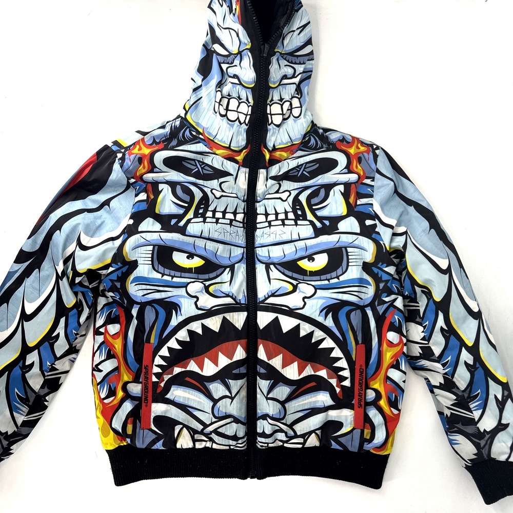 Sprayground HeadHunter Reversible Down‎ Jacket Size Large Black & Totem Graphic